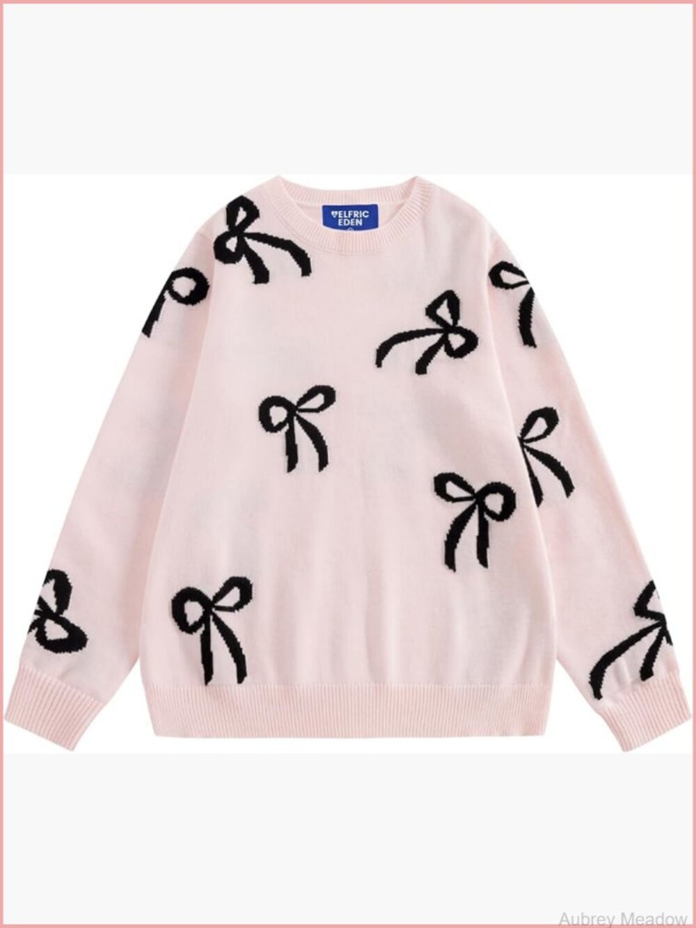 Trendy Crewneck Cute Bow Oversized Sweater Lightweight Knit Pullover Sweaters